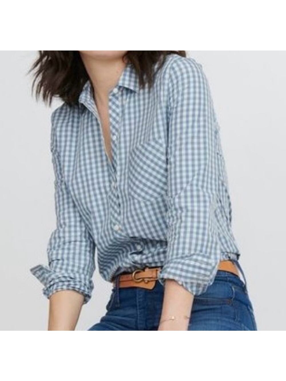 UNTUCKIT Crispo Gingham Button-Up Long Sleeve Shirt – Blue & White Size 14